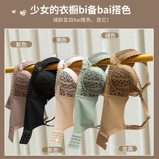 黛唯梵豹纹性感内衣女小胸聚拢无钢圈收副乳防下垂乳胶蕾丝上托文胸套装 商品图1