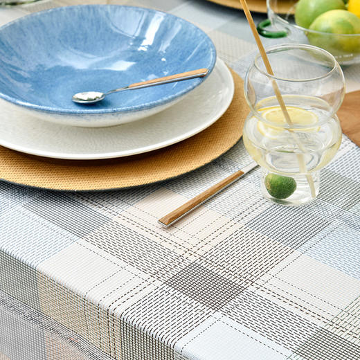 经典苏格兰灰蓝格纹桌布棉质帆布长方形桌布 商品图2