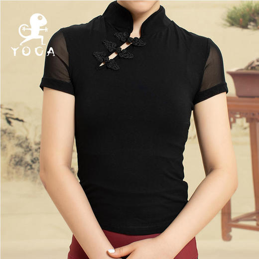 【七十二小时发货】壁虎瑜伽【2108SY074】复古旗袍短袖T恤（无胸垫） 商品图4