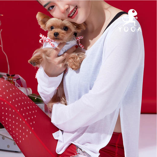 壁虎瑜伽圣诞系列《雪花》云雕纱亲肤外搭长袖T恤（无胸垫） 商品图3