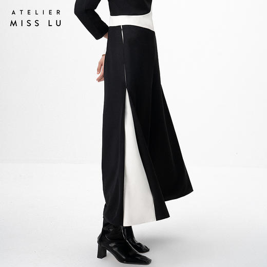 【细缝微光】黑白撞色拼缝垂感高腰阔腿裤/000109A 商品图2