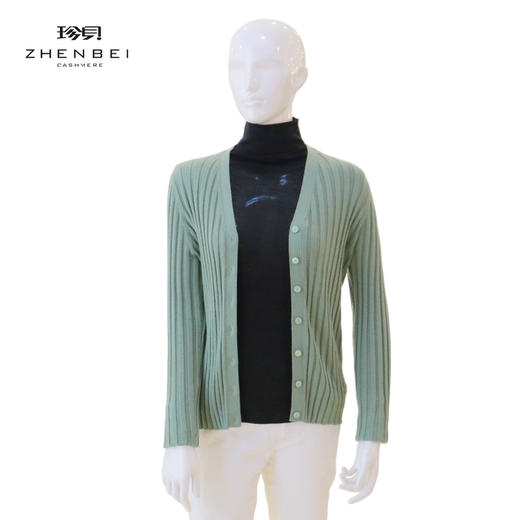 珍贝丝绒V领抽条女开衫	H62015 商品图0