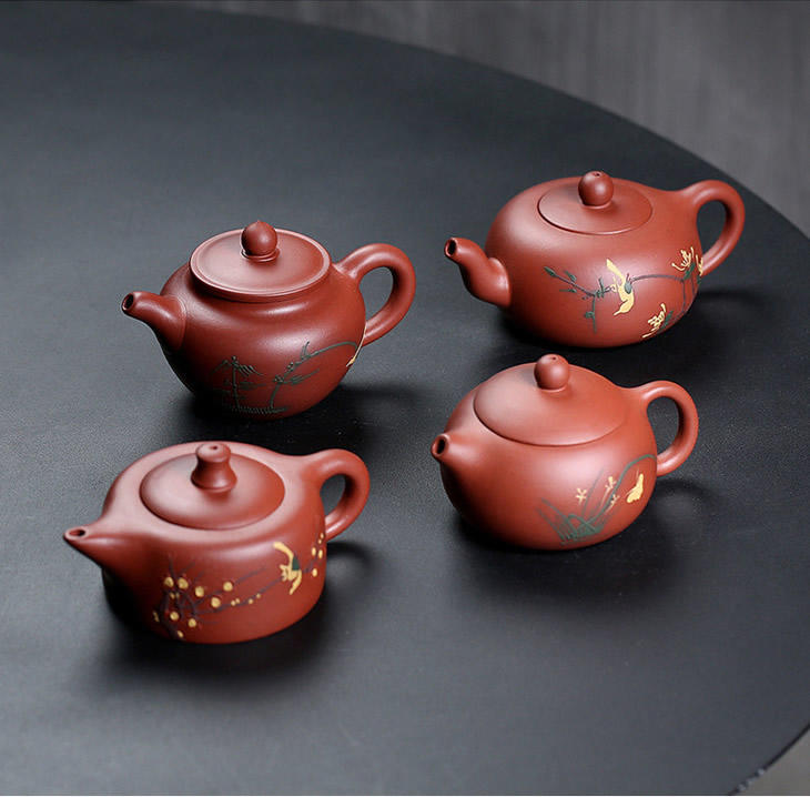 【严选】景德镇名家手制"梅兰竹菊"紫砂壶套装!有礼盒及说明书