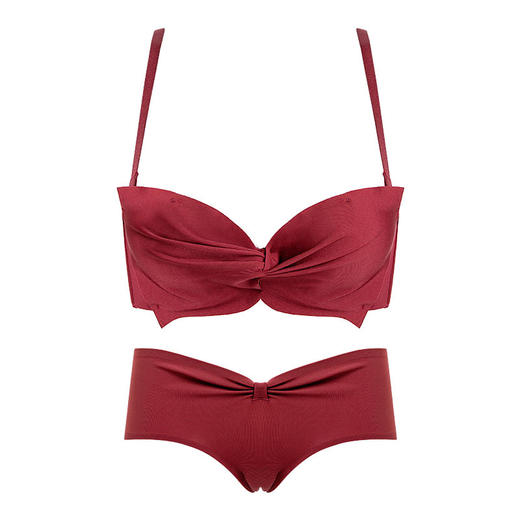 抹胸本命年牛内衣裤女酒红色结婚新娘小胸聚拢无钢圈文胸罩套装厚 商品图4