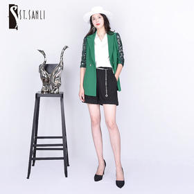圣三利女装春秋季蕾丝拼接休闲西服外套SL121A25
