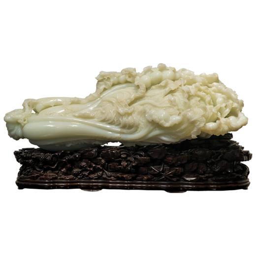 和田玉雕白菜摆件（红木座） 商品图5