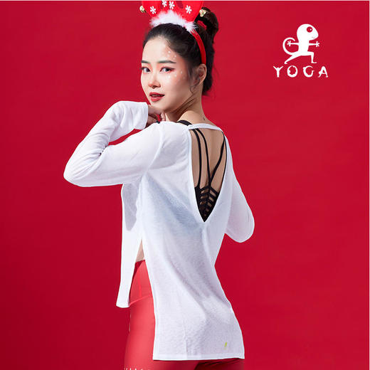 壁虎瑜伽圣诞系列《雪花》云雕纱亲肤外搭长袖T恤（无胸垫） 商品图2