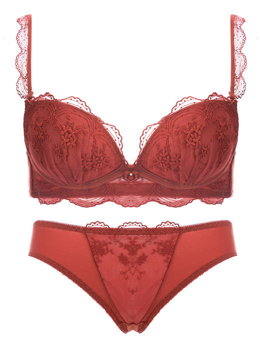 红色内衣女无钢圈小胸聚拢收副乳防下垂结婚本命年牛内衣裤套装女 商品图4