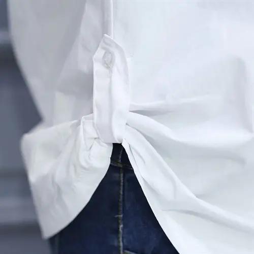 WZNH-FZC8619秋季中长款直筒POLO领纯色不规则衬衫 商品图1