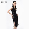 【润夜】AtelierMissLu设计师V领珍珠手订开叉黑色修身连衣裙/0000673A 商品缩略图2