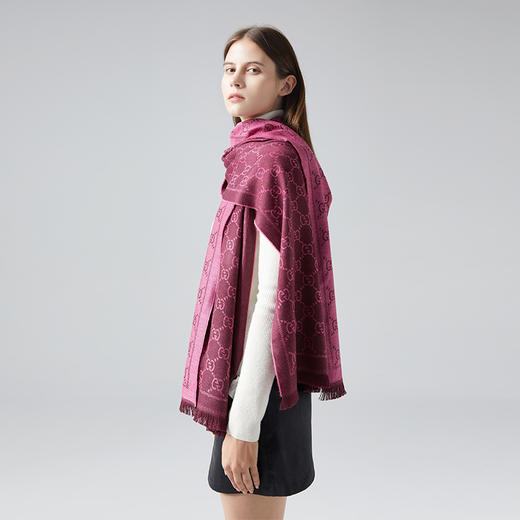 GUCCI/古驰围巾女士经典双G提花流苏边针织羊毛围巾133483 3G200 商品图7