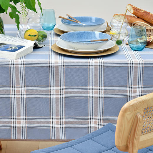 蓝色英式皇家格纹棉质帆布桌布 商品图2