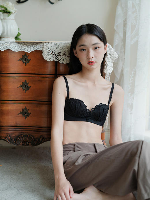 夏季蕾丝半杯内衣女薄款无肩带微聚拢无钢圈胸罩性感舒适透气文胸 商品图3