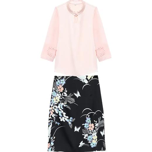 QYM-KED-ZY2108-Y时尚新款粉红色小衫+高腰印花包臀裙 商品图5