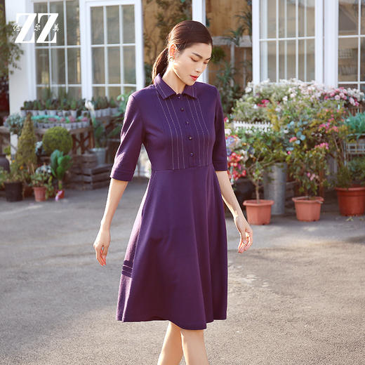 佐尔美2021年秋季新款 绵羊毛知性气质修身中袖连衣裙E13LL03 商品图3