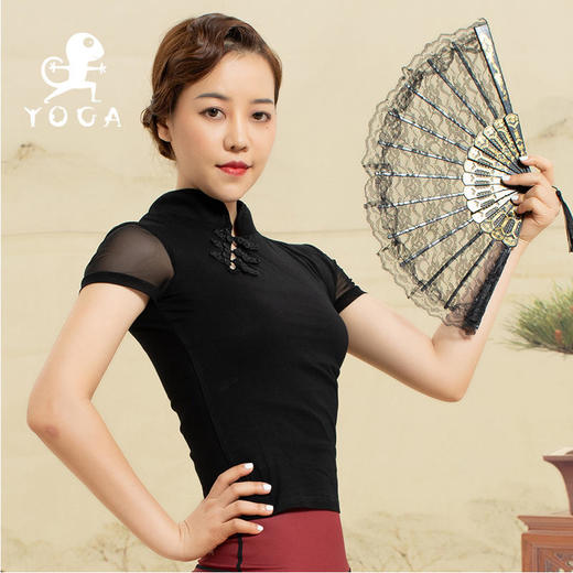 【七十二小时发货】壁虎瑜伽【2108SY074】复古旗袍短袖T恤（无胸垫） 商品图2