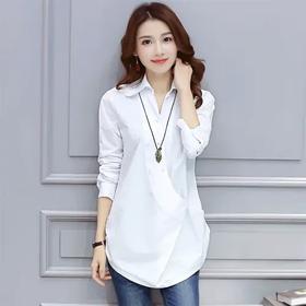 WZNH-FZC8619秋季中长款直筒POLO领纯色不规则衬衫