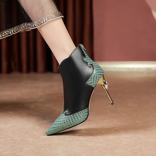 OLD-368ad新款时尚气质拼色尖头细跟短靴 商品图2