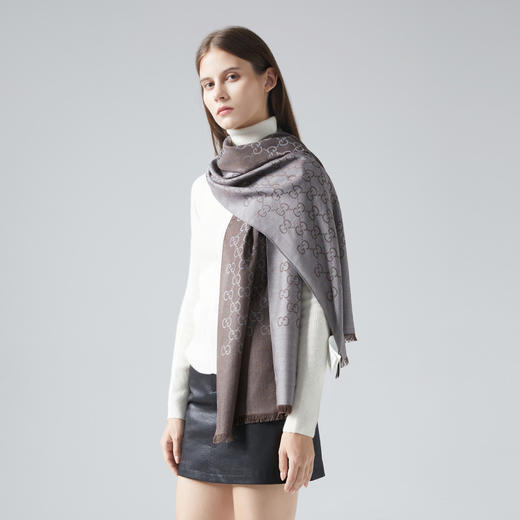 GUCCI/古驰围巾男女中性双G印花羊毛围巾双面165904 3G646 商品图6