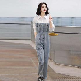 【服饰鞋包】拼接牛仔连体裤休闲长裤子宽松显瘦盐系时尚