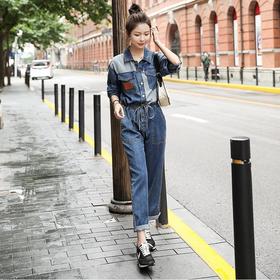 【女装】春秋帅气时尚洋气显瘦长裤牛仔连体套装潮