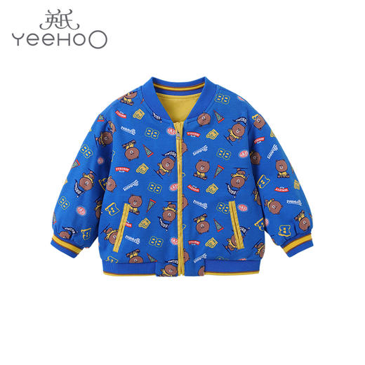英氏-童衣类（秋）E1连针短外套, 极光蓝, 110CM 商品图1