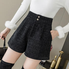【服饰鞋包】时尚宽松显瘦外穿靴裤休闲简约雪呢绒亮丝阔腿短裤