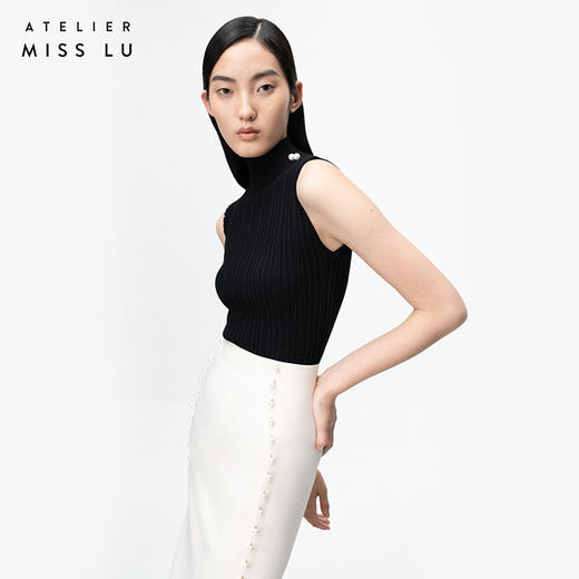 AtelierMissLu / Elma 白色珍珠开衩半身裙 商品图3