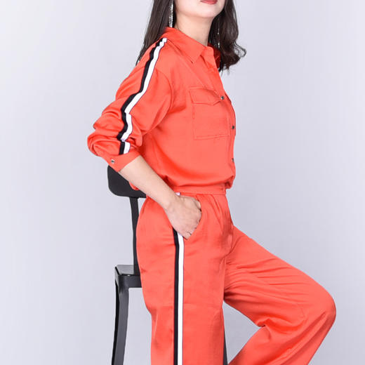 圣三利女装春秋季缎面条纹拼接休闲裤，女裤SL121C32 商品图2