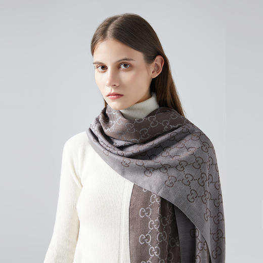 GUCCI/古驰围巾男女中性双G印花羊毛围巾双面165904 3G646 商品图10