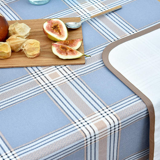 蓝色英式皇家格纹棉质帆布桌布 商品图3