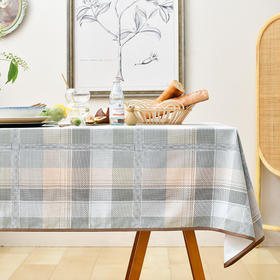 经典苏格兰灰蓝格纹桌布棉质帆布长方形桌布