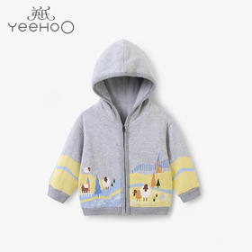 英氏-童衣类（秋）E1英毛短帽外套, 浅花纱灰BC04