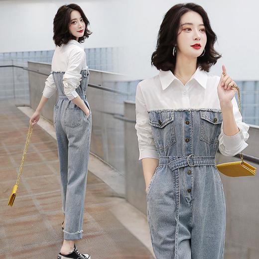 【服饰鞋包】拼接牛仔连体裤休闲长裤子宽松显瘦盐系时尚 商品图2