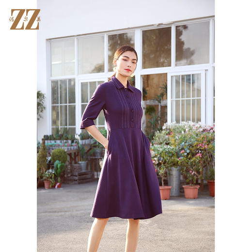 佐尔美2021年秋季新款 绵羊毛知性气质修身中袖连衣裙E13LL03 商品图2