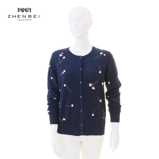 珍贝丝绒圆领嵌花女开衫66656 商品图0