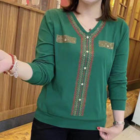 YX-271985593373 中老年女秋装长袖T恤四五十岁穿中年春秋打底衫洋气妈妈针织上衣