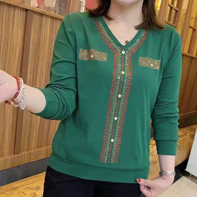 YX-271985593373 中老年女秋装长袖T恤四五十岁穿中年春秋打底衫洋气妈妈针织上衣 商品图0