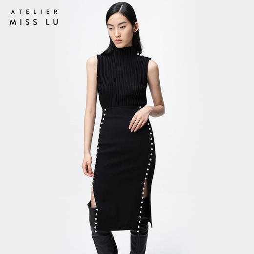 AtelierMissLu / Elma-黑色珍珠开衩半身裙 商品图1