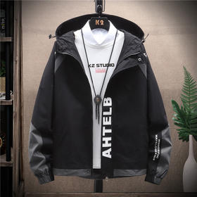 【男装】青少年学生潮牌春秋季连帽加大加肥帅气外套