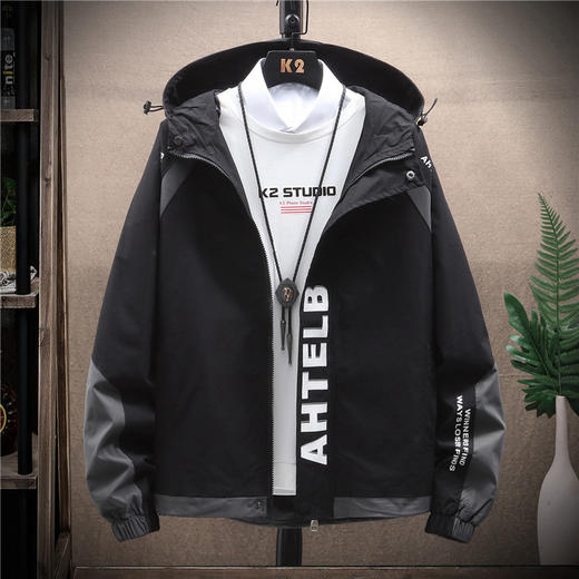 【男装】青少年学生潮牌春秋季连帽加大加肥帅气外套 商品图0