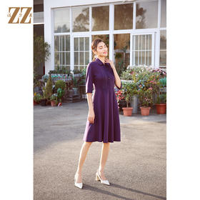 佐尔美2021年秋季新款 绵羊毛知性气质修身中袖连衣裙E13LL03