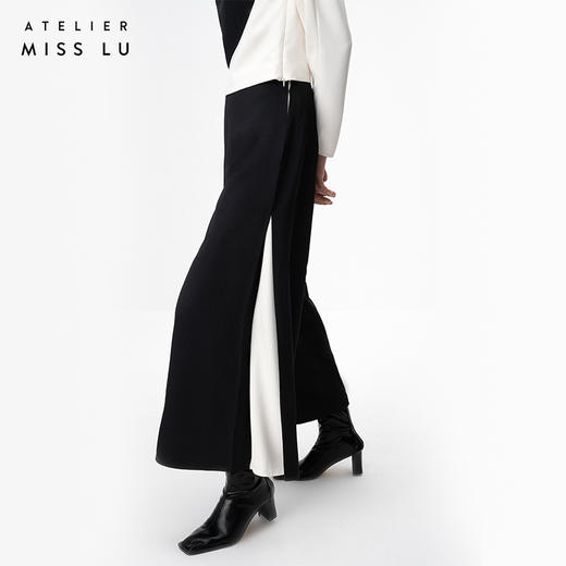 【细缝微光】黑白撞色拼缝垂感高腰阔腿裤/000109A 商品图1