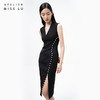 【润夜】AtelierMissLu设计师V领珍珠手订开叉黑色修身连衣裙/0000673A 商品缩略图3
