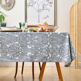 黑色佩斯利曼海蒂棉质帆布长方形桌布