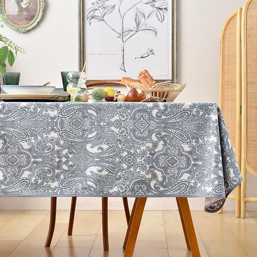 黑色佩斯利曼海蒂棉质帆布长方形桌布 商品图0