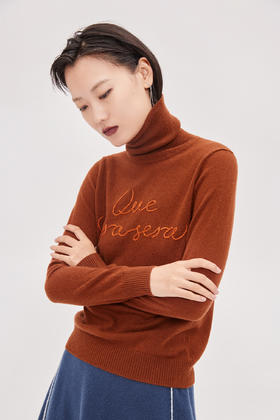 双翻领手工绣花羊绒女套衫 SJF93W419N