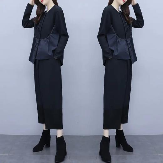 AHM-ygf9605 2021秋冬季新款简约休闲宽松减龄气质衬衫阔腿裤两件套 商品图3