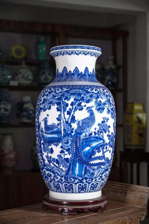 柴窑青花双面开窗荣华富贵冬瓜瓶 商品图0