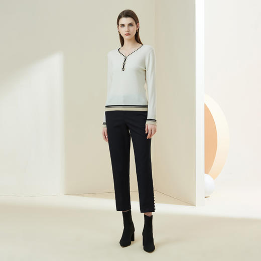 METTE2021年秋冬新品女士休闲裤时尚百搭高腰显瘦通勤休闲九分裤 商品图3
